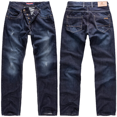 Rock Creek Herren Jeans Hose Regular Fit Dunkelblau Denim Used-Look RC-2066