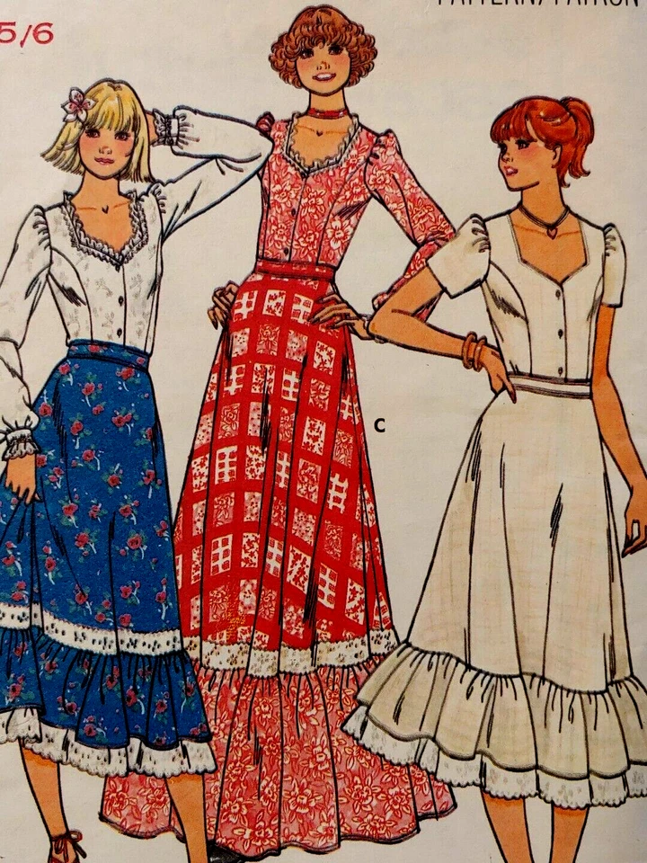 Sweetheart Blouse Tiered Ruffle Skirt Bust 28 Waist 22 Butterick 6086, SZ 5/6 - Image 3 of 4