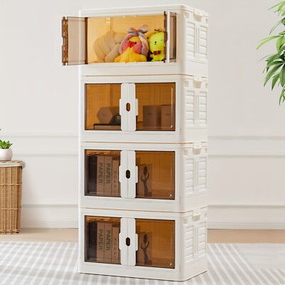 80QT Folding Storage Boxes with Doors Wheels Stackable Plastic Storage Bins Box
