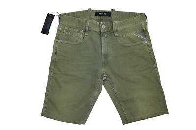 REPLAY SHORT Mens Jeans - M914 Anbass - W28 - Green - New