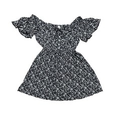 Promesa Womens Mini Dress Peasant Ruffle Black White Floral Front Tie Size Small
