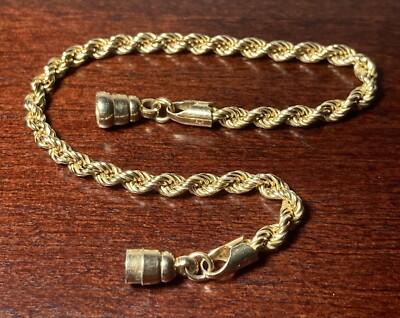 Vintage Italy Sterling Silver 925 Gold Tone Rope Chain Bracelet 8