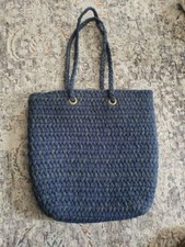 Longaberger Tote Bag Purse Woven Large Cloth Basket Weave Handmade Navy