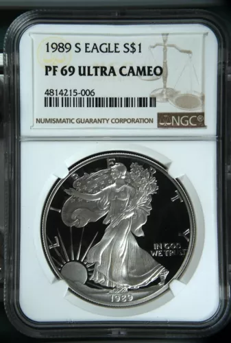 1989-S $1 Silver Eagle PF-69 Ultra Cameo NGC Brown Label