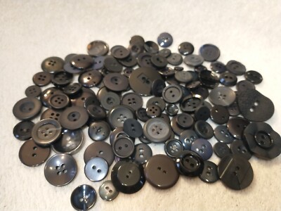 Lot of 100 plus Black asst Buttons Assorted Sizes Styles, Shades & Shapes B15