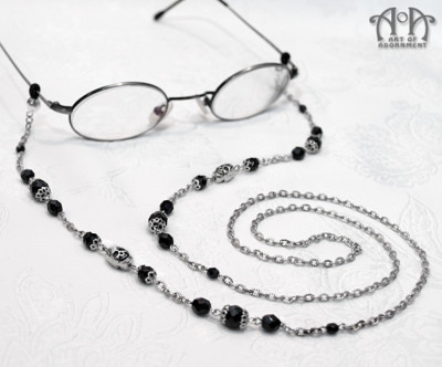 Gothic Punk SKULL BEADED EYEGLASS CHAIN Black Silver Reading