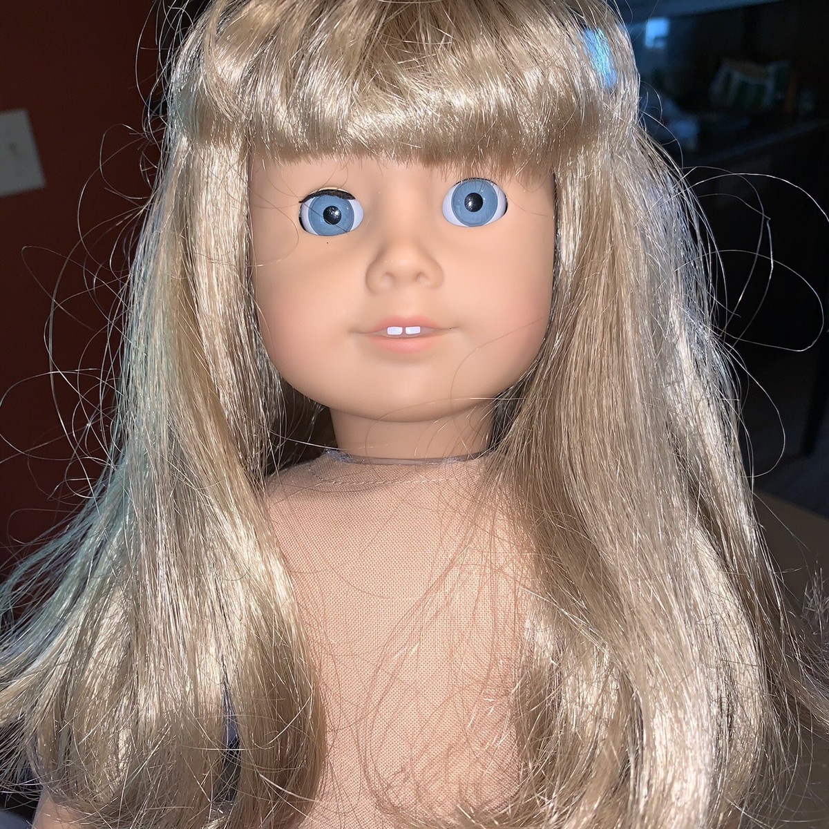 American Girl Doll Blonde Hair Blue Eyes Bangs Needs TLC Pleasant