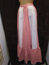 Vintage 1970's Red White Cotton Blend Eyelet Hippy Skirt by Murr's XS