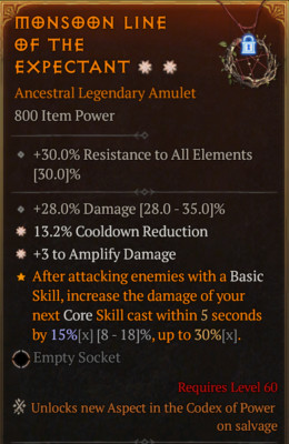   DIABLO 4   SEASON 7 Amulet 2GA Amplify Damage + Cooldown Reduction
