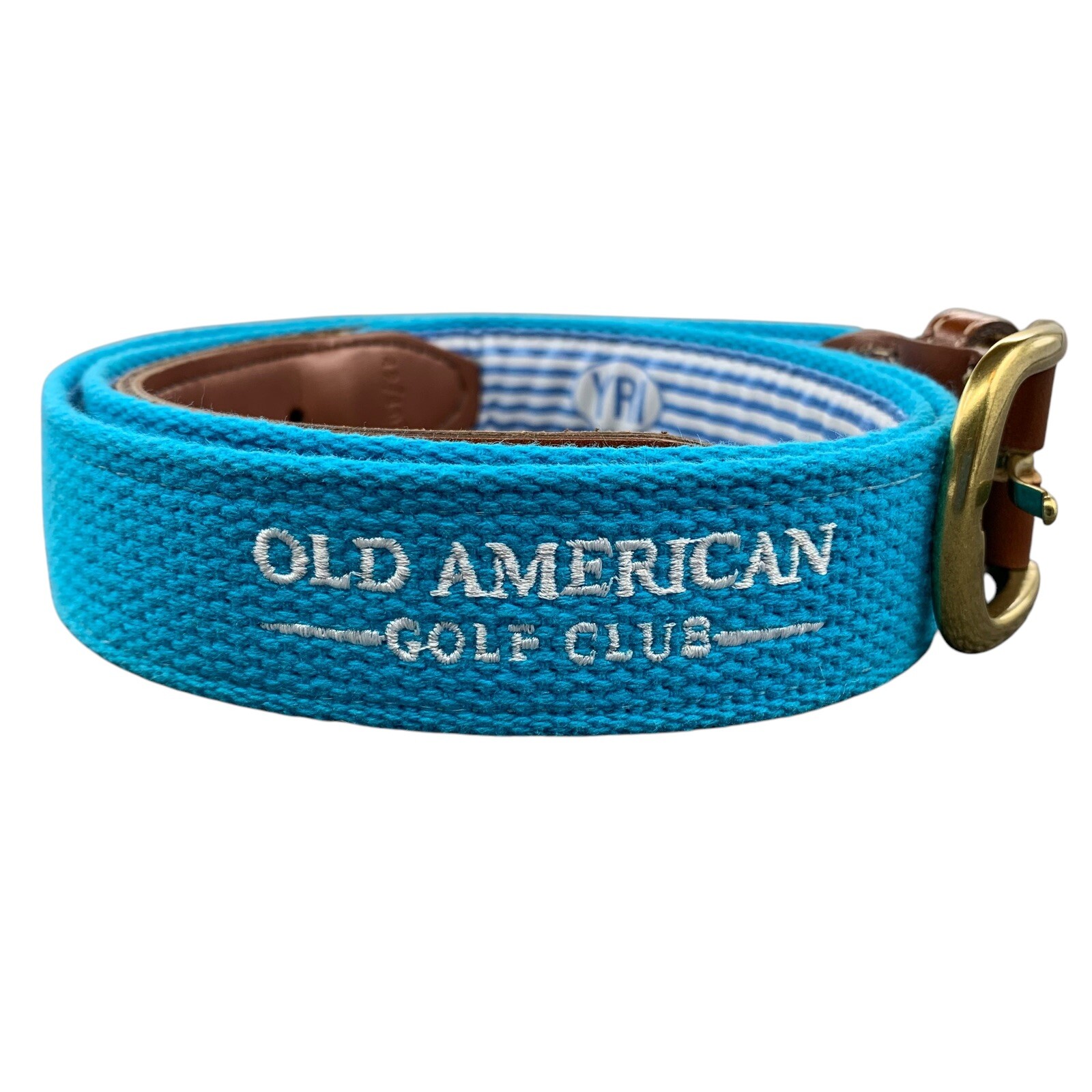 YRI Old American Golf Club Embroidered Canvas Belt Blue Size 42 Made In USA