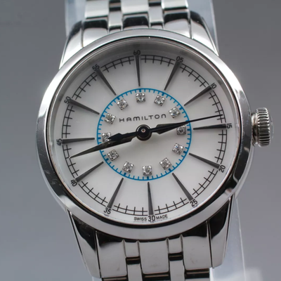 Exc+5* w/Box HAMILTON Rail road H403110 Shell Dial diamond Quartz 
