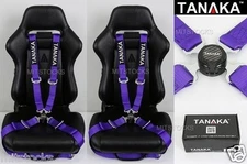 2 TANAKA UNIVERSAL PURPLE 4 POINT CAMLOCK QUICK RELEASE RACING SEAT BELT HARNESS