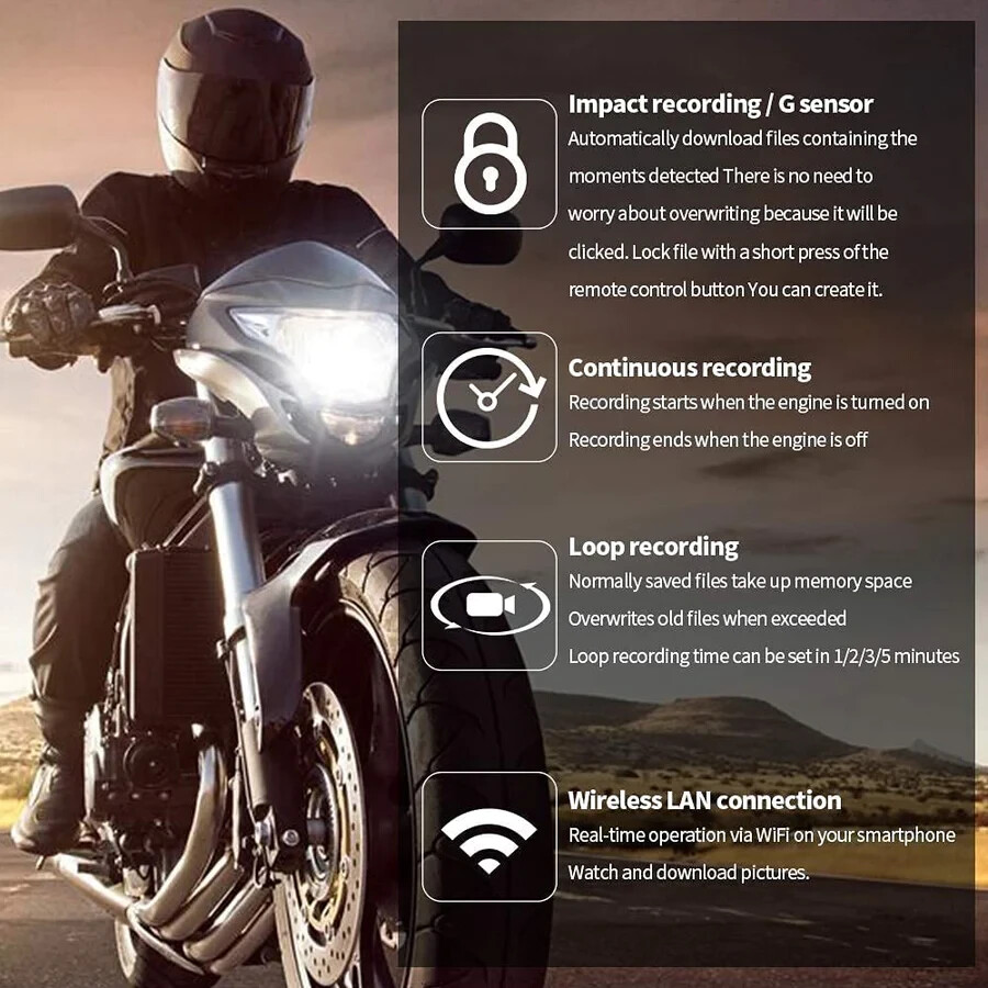 Sykik Rider SRB6LUS Waterproof Motorcycle Dual 1080p Camera System with ...