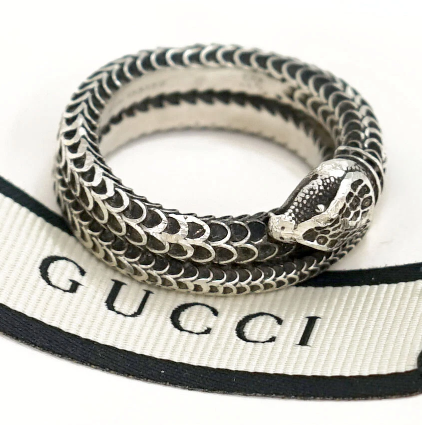 Anello Gucci fascia serpente misura US8 5 EU22 argento 925 originale con borsa s1143
