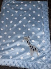 Carter's Child of Mine Blue White Stars Giraffe Baby Blanket Fleece Sherpa EUC
