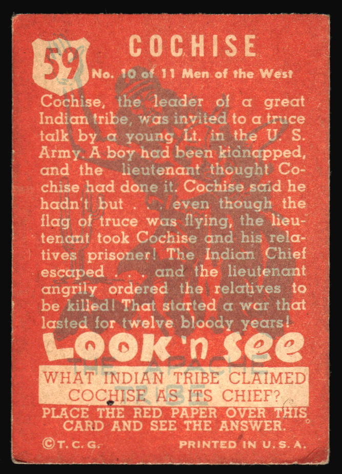 1952 Topps Look 'n See (R714-16) Cochise #59 | eBay