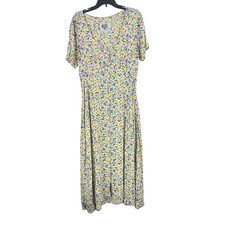 Vintage H2O New Generation Dress L White Green Midi Ditsy Floral Button Up