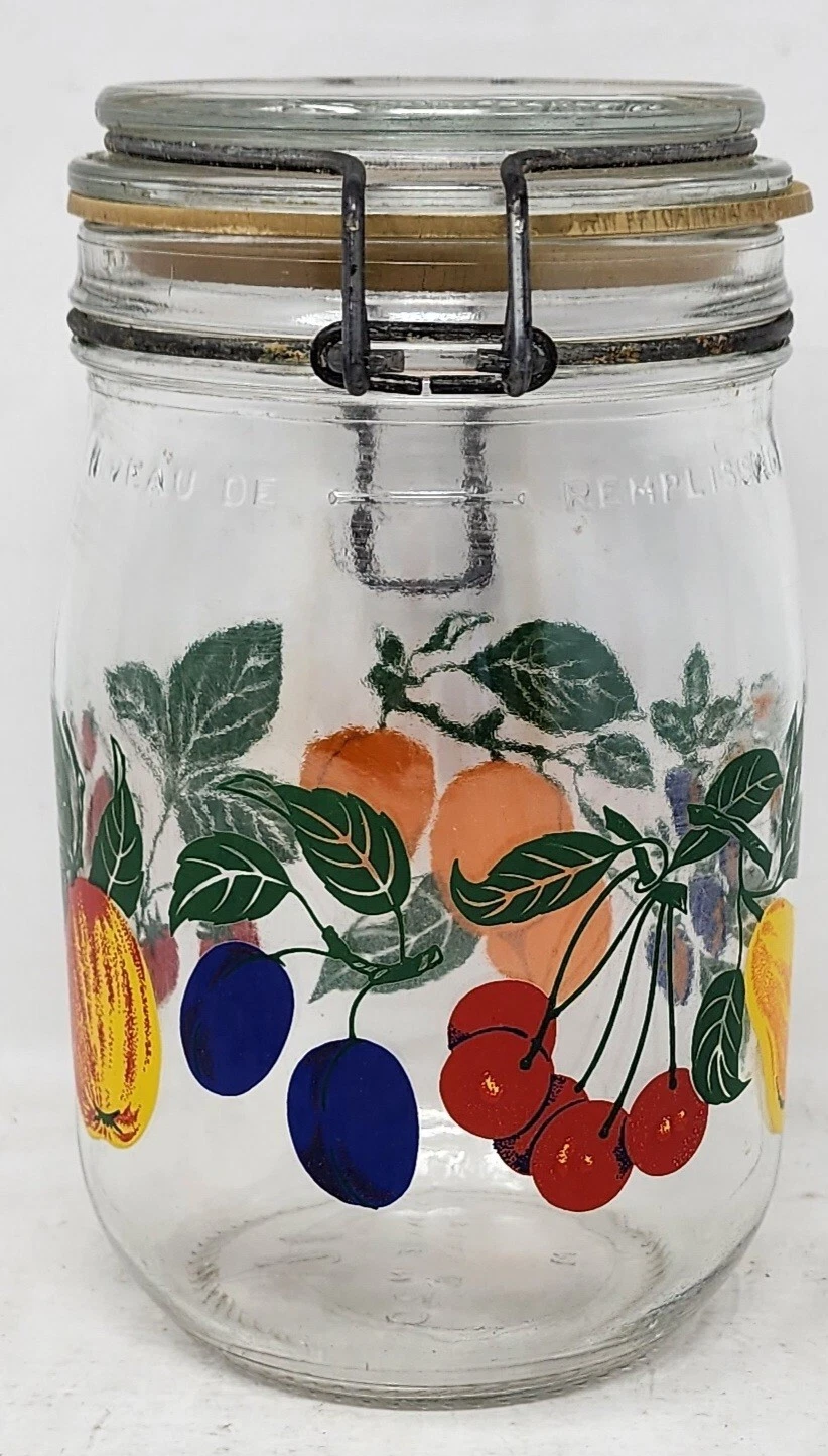 Le Tarfsit Super Glass Container Wire Sealing Lid Fruit Jar Made France 7" VTG