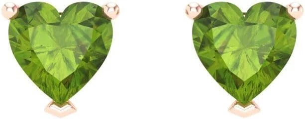 1 Karat Peridot Herz Schnitt Solitaire Ohrringe 10k Solid Rose Gold - Bild 3 von 4