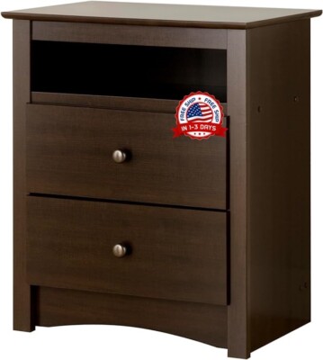 Mesa De Noche Mesa Para La Sala Con Gaveta Y Puerta Guardar Libros, Espresso New