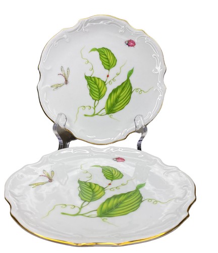 2 I. Godinger & Co. Jardin 6" Canapé Plate Lady Bug With Dragon Fly Gold Rim