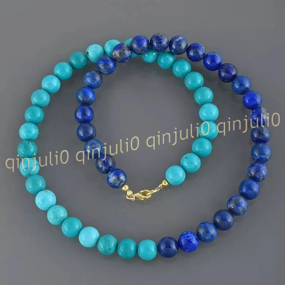 Colar de contas redondas de pedra preciosa lápis-lazúli turquesa natural 14-100 polegadas 6-12 mm - Imagem 2 de 4
