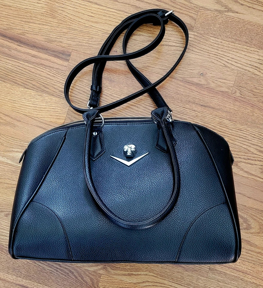 Bolso de Mano Grande Lux de Ville Negro Estrás Calavera Gótico Rockabilly Foto 3 de 4