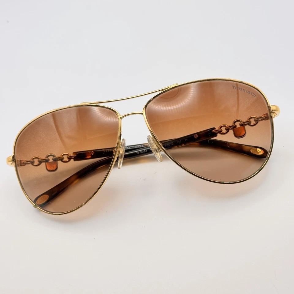 Tiffany & Co TF3034 6002/3B Sunglasses Women Gold Aviator Frame 60-12-135 Shades - Image 2 of 4