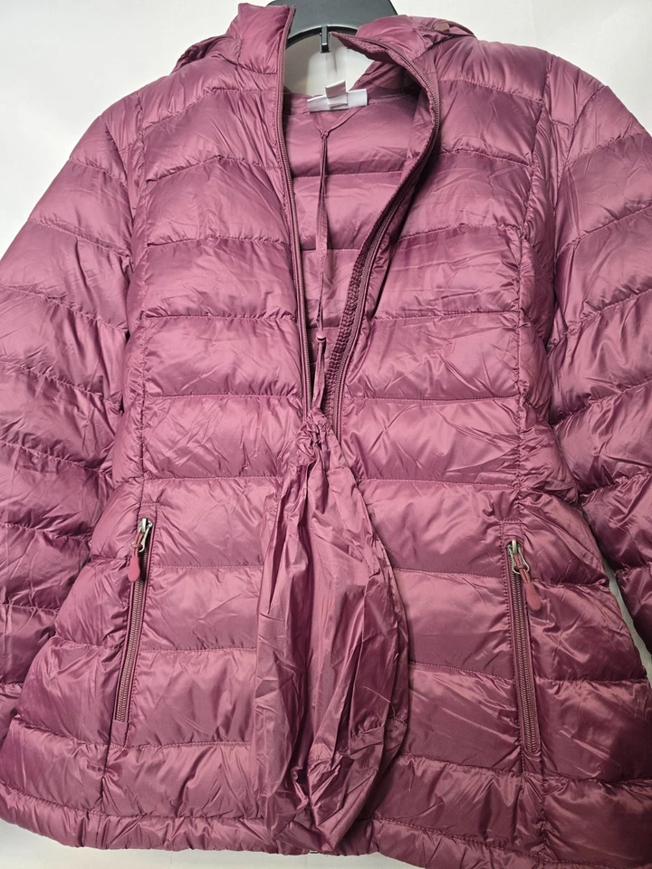 Chaqueta acolchada Charter Club para mujer púrpura empacable premium con capucha de pato talla L Foto 2 de 4