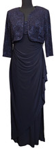 Alex Evenings Women's Dress 2-PC Empire Waist Sequin Bolero Jacket Navy Blue 8P