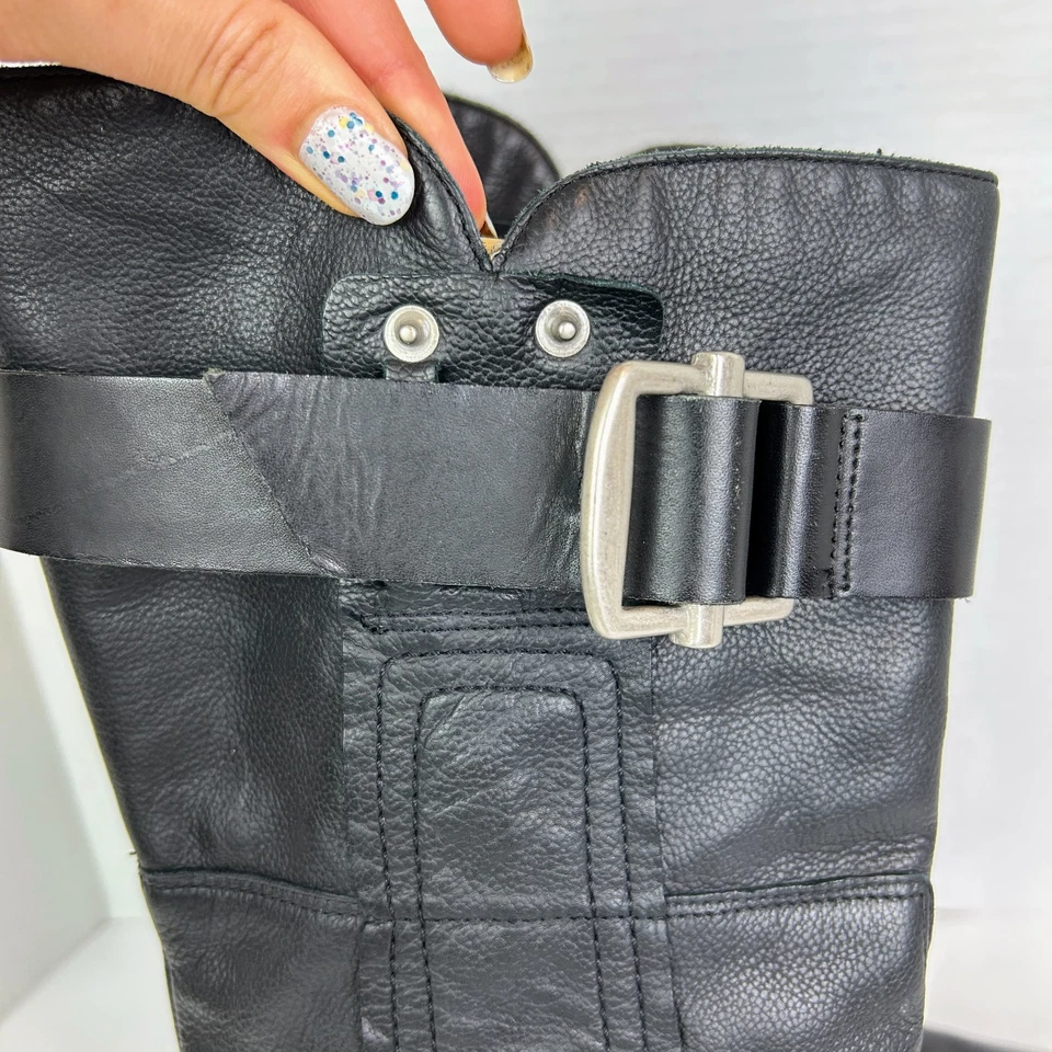 Vera Wang Botas de Couro Lavanda Chantel Moto Motociclista Preto Meia Panturrilha com Fivelas 9.5 - Imagem 4 de 4