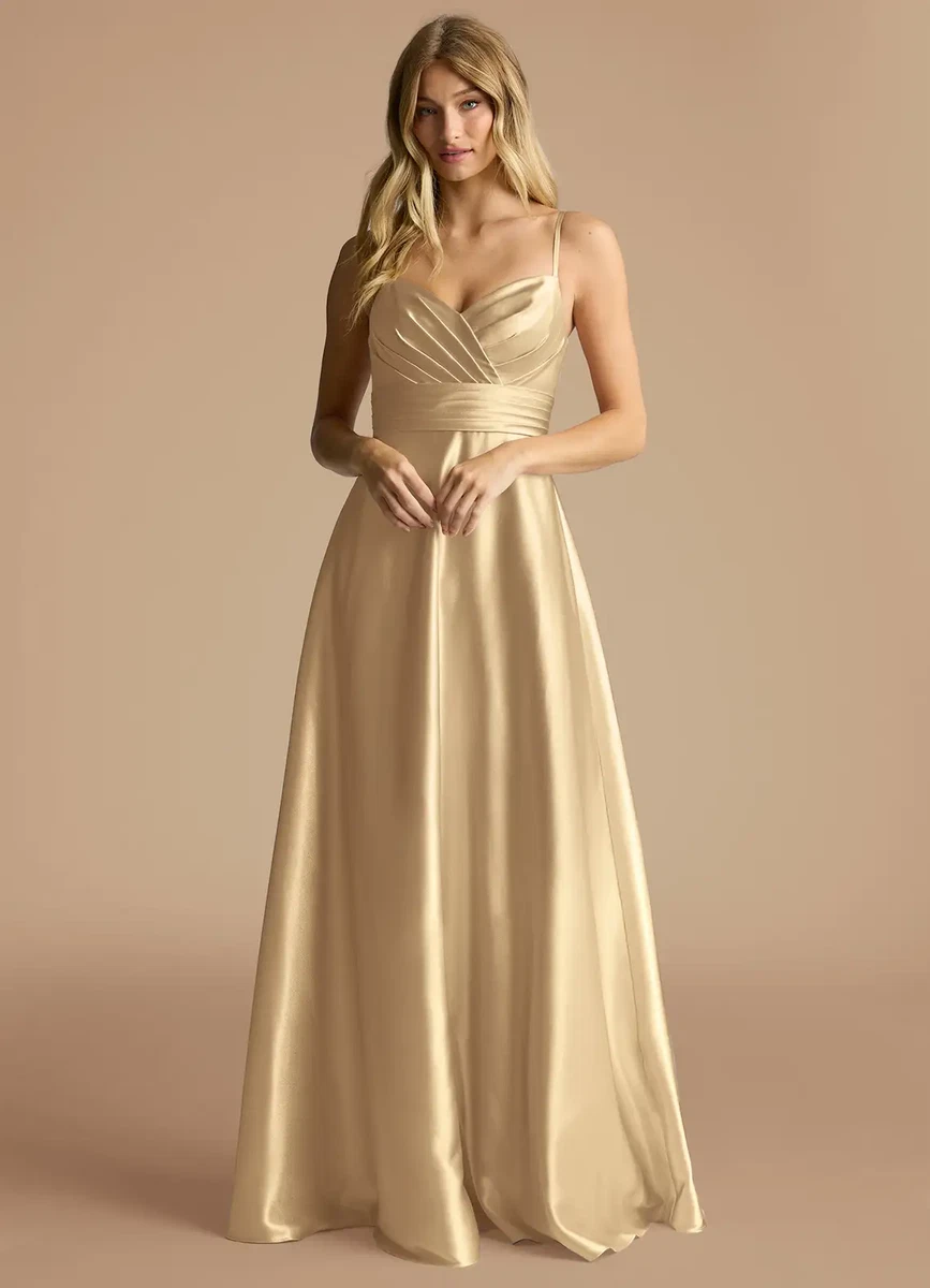 matte satin gold bridesmaid dresses KissProm