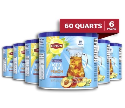 Lipton Zero Sugar Lemon Iced Tea Mix, Makes 10 Quarts (Pack of 6)
