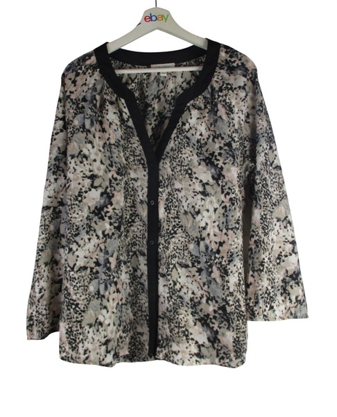 Calvin Klein Women's Abstract Print Button-Down Blouse Size L Multi-colour