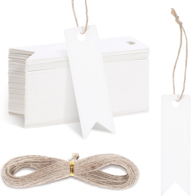100 Stück Geschenk Anhänger, 2×7cm Kraftpapier Anhänger Etiketten mit 20m Jutesc