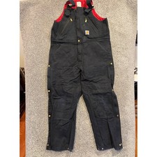 Carhartt Bib Overalls Men 40x30 Black R38-BLK Quilt Lined Duck Double Knee Work 