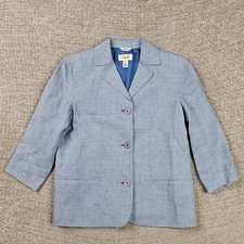 Linen TALBOTS Blue 100 Irish Linen Jacket Size 6 Houndstooth