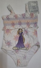Disney Store Rapunzel 1 Pc Swimsuit Size 5/6 White Tangled Princess SPF50 