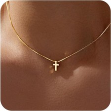 Easter Basket Stuffer Cross Necklace for Women Girls, Dainty 14K Gold Silver Pla