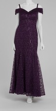 R&M Richards Women Purple Off-the-Shoulder Lined Lace Gown Dress Size Petite 10P