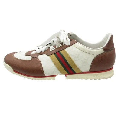Baskets GUCCI chaussures basses GG Shima EU 43 US 9,5 cuir marron blanc authe... - Photo 1/4