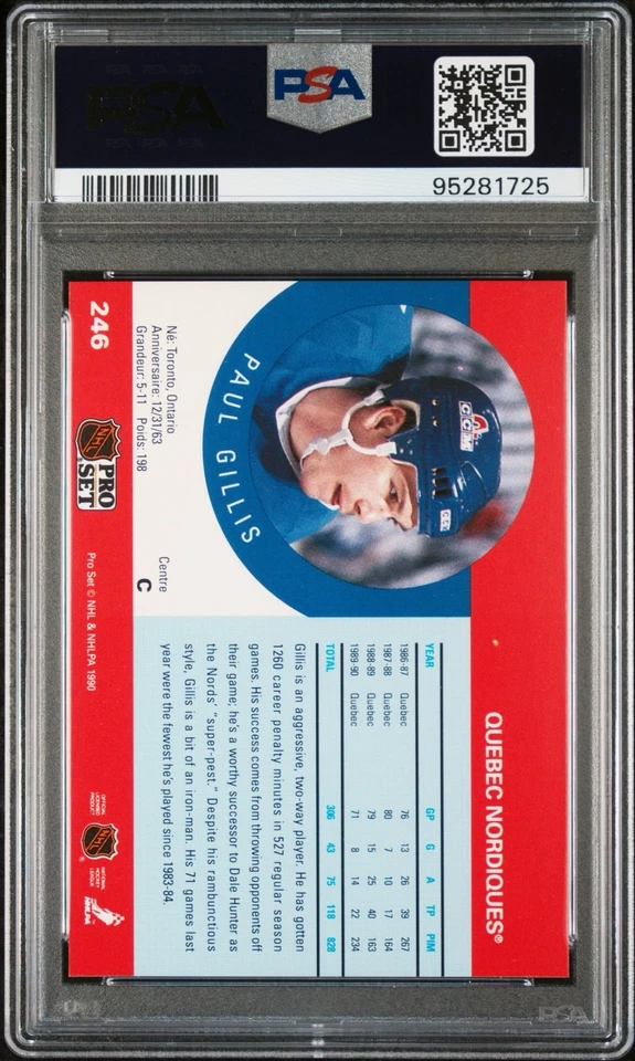 1990 Pro Set PAUL GILLIS "Bloody Nose" Rare Error Hockey Card #246 PSA 8 NM-MT - Image 2 of 3