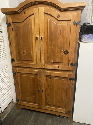 Rustic Pine Armoire Pantry Cabinet - Solid Wood Food Storage Hutch