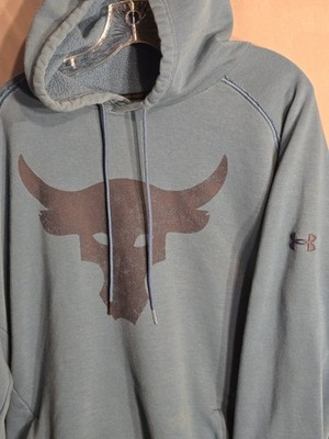 Under Armour Project Rock Hoodie Mens XL Blue / Teal ColdGear Bull Logo Pullover
