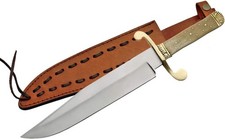 15" Classic Bowie Knife  Carbon Steel Blade Bone/Brass Handle  Leather Sheath