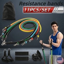 11 PCS Resistance Band Set Yoga Pilates Abs Exercise Fitness Tube Workout Bands