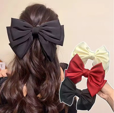 Female Satin Bow Hairpin Ponytail Clip Two-layer Bowknot Ribbon Spring Clip