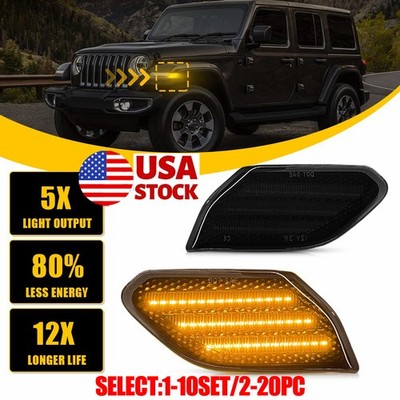 2-20X Smoked Lens LED Left Right Side Marker Light For 18 19-on Jeep Wrangler JL