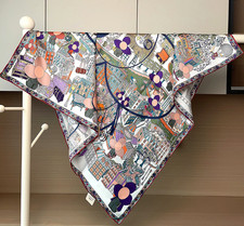 Pure 14 Momme Twill Silk Square Shawl 35'' Bandanna Purple circle Print Scarf