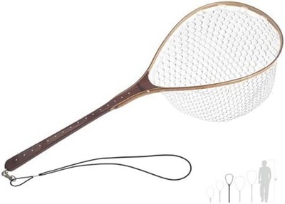 Fly Fishing Net Landing Net Wooden Net Soft Rubber Mesh Trout Net Freshwater Sal